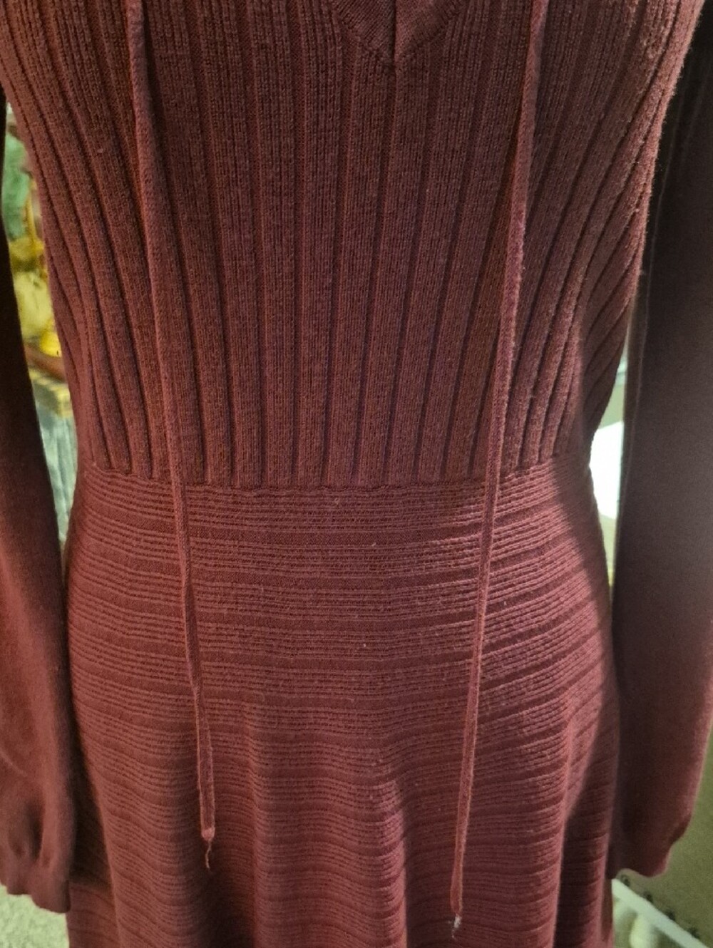 Xhilaration Lace-Up Long Sleeve Knit Dress - Burgundy - Picture 3 of 12